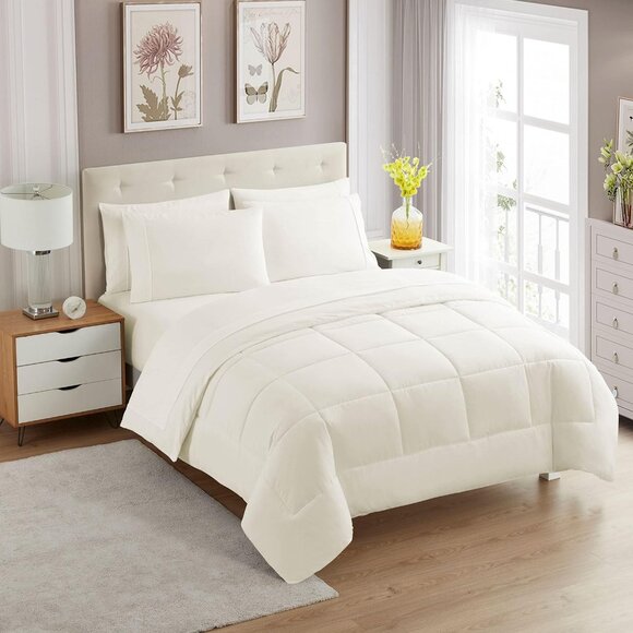 NWT Sweet Home Collection 7-Piece Comforter Set Ivory Off White Queen - Picture 1 of 9